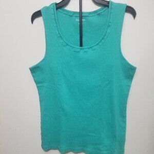 lacy-collared teal cotton Kim Rogers tank top